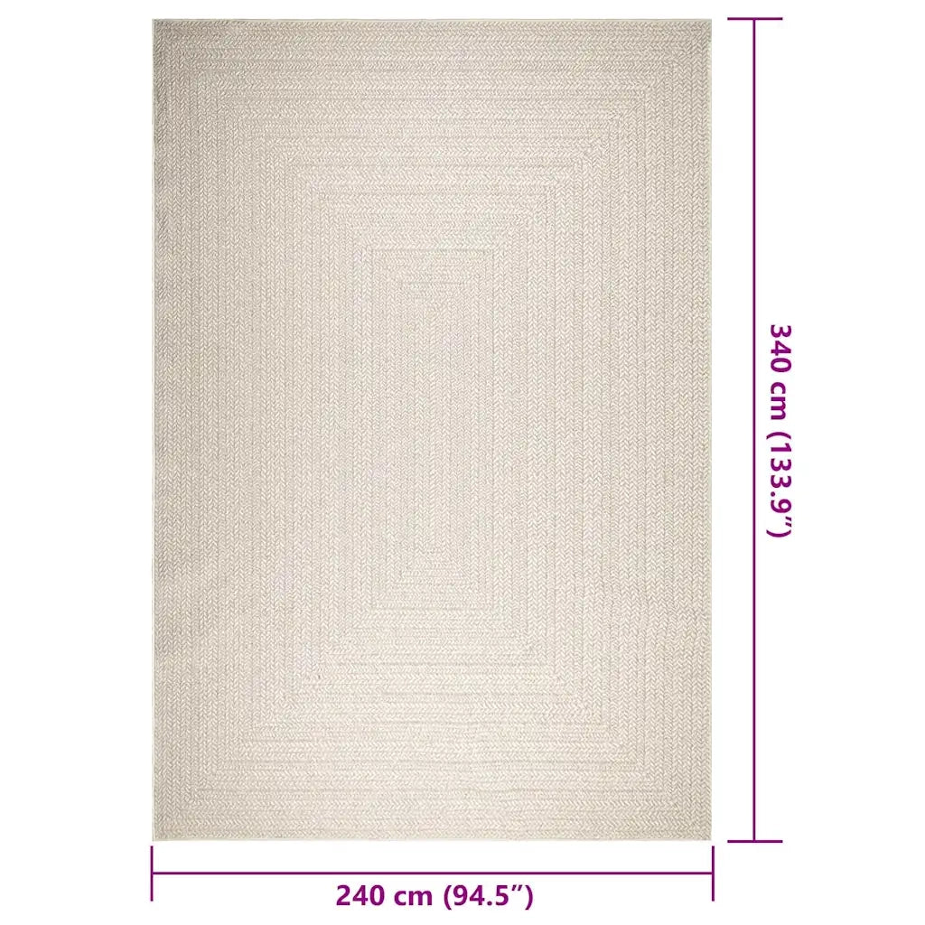 Tappeto ZIZUR Crema 240x340 cm Aspetto Iuta Interni ed Esterni
