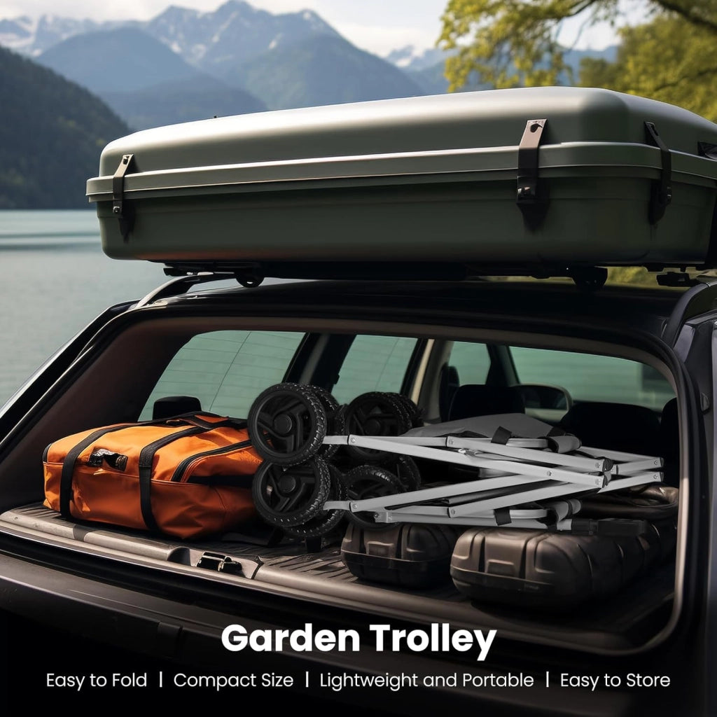 Carrello con Ruote, Carrello Pieghevole con 4 Ruote Doppie, per Spiaggia, Giardino, Campeggio, Viaggio, Oxford+Metallo, Grigio Scuro