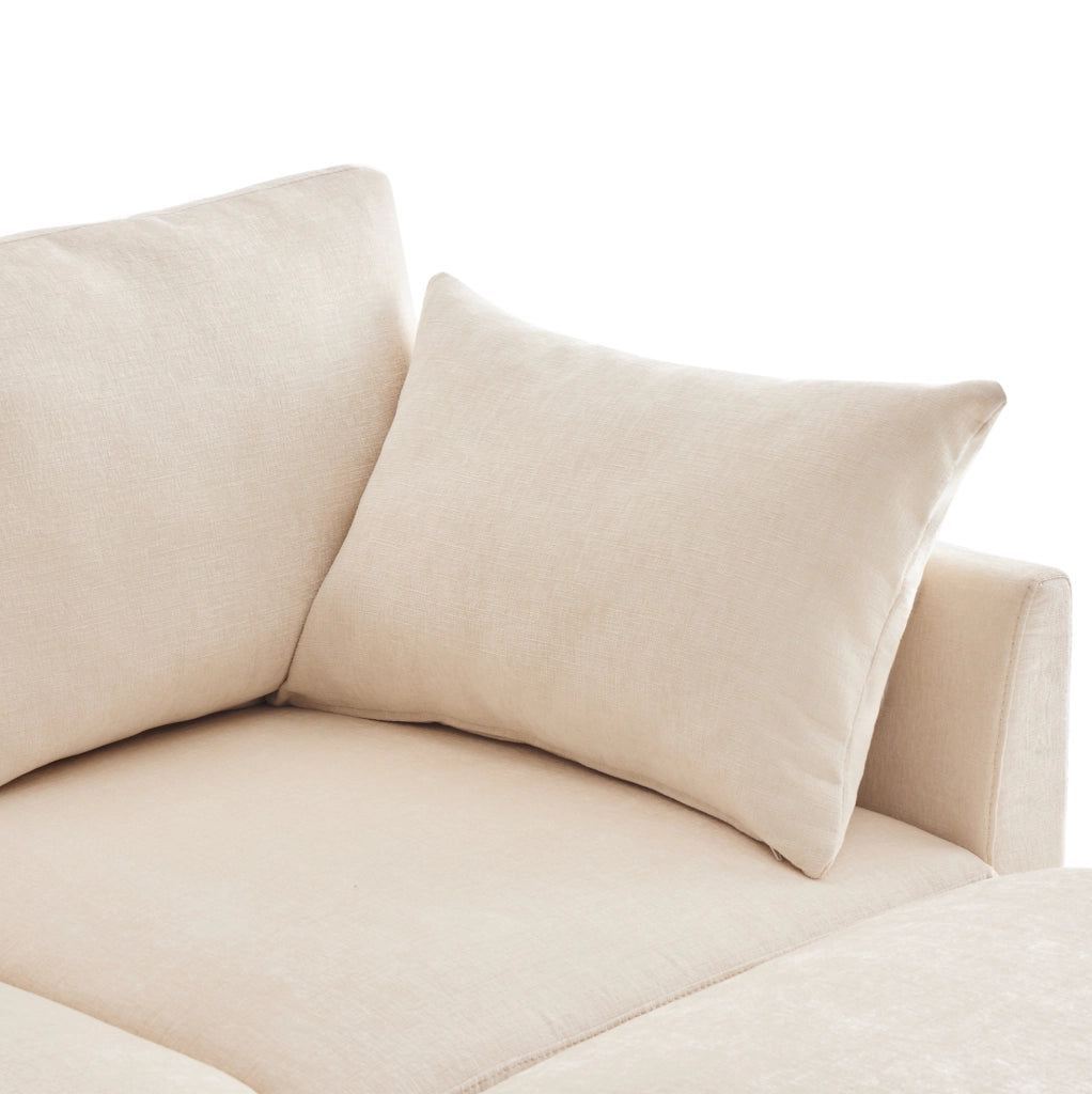 Sofa modulare 278x161x81 cm; componibile in U e L; con 2 pouf; in chenille beige