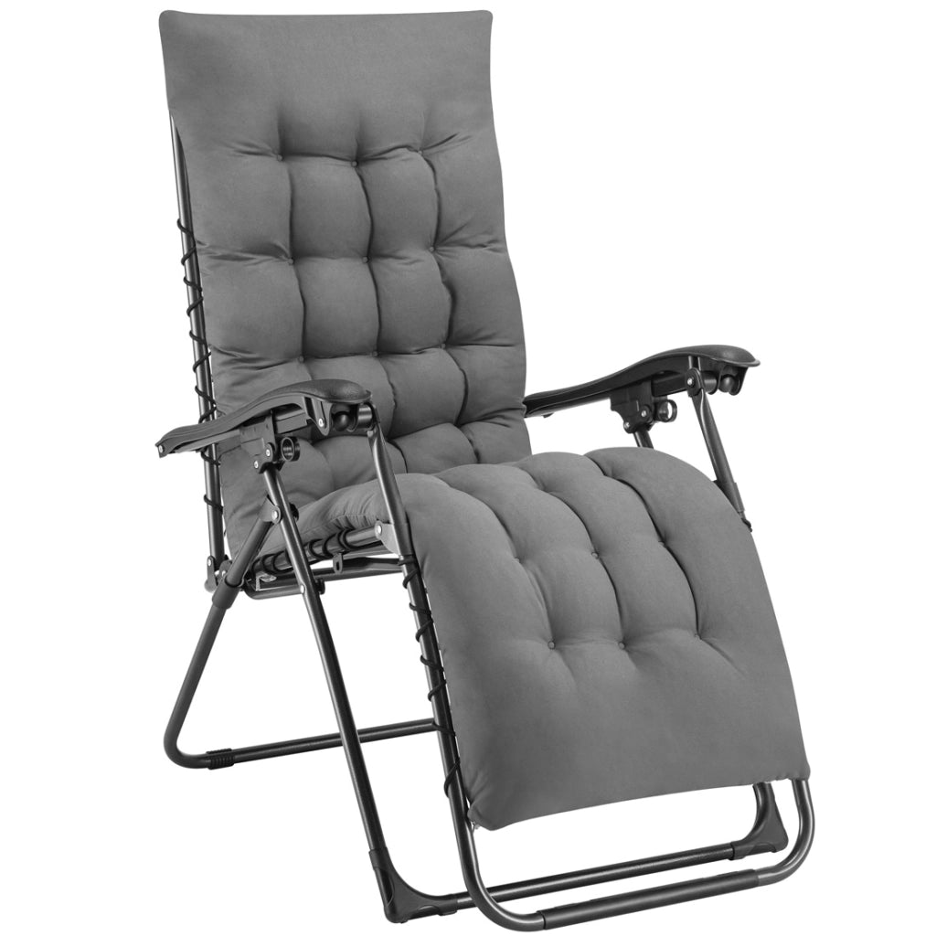 Poltrona da Giardino con Cuscino Imbottito Struttura Acciaio Pieghevole Grigio Relax