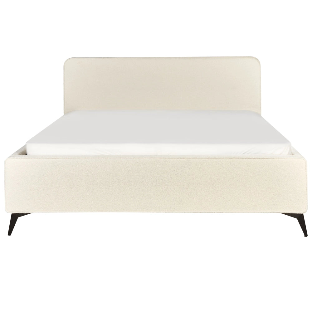Letto matrimoniale imbottito in bouclé Bianco Sporco gambe in metallo nero 180x200 cm testiera stile classico minimalista