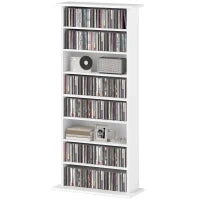 Scaffale Porta CD con 6 Ripiani Regolabili, Capacità di 360 CD/185 DVD, 58x24x124.5 cm, Bianco