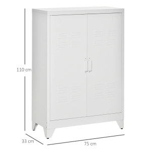 Mobile contenitore in metallo con 2 ante lamellari magnetiche e 2 ripiani regolabili, per ufficio, bianco 75 × 33 × 110 cm