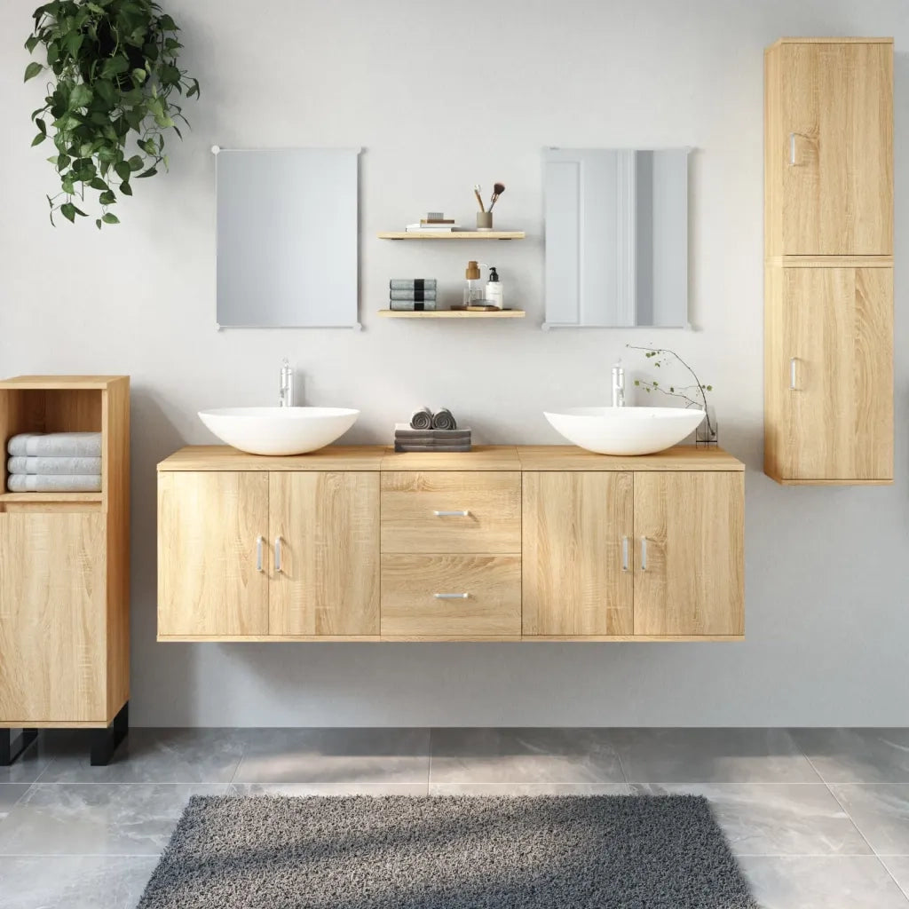 Set Mobili da Bagno | Armadio da bagno 7 pz Rovere in Legno Multistrato