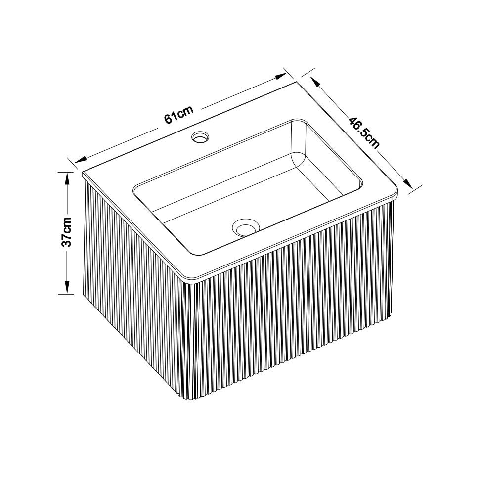 Mobile bagno sospeso ULEVR 60 cm con lavabo in solid surface, cassetto push-to-open e design scanalato bianco