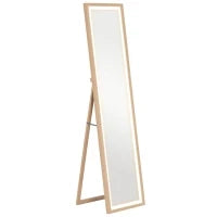 Grande specchio da terra, specchio da parete o da terra rettangolare, 40 x 160 cm con illuminazione a LED 3 colori, rovere