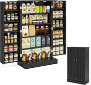 Armadietto Portaoggetti da Cucina, Credenza Aoggiorno a Doppia Porta con Ripiano Regolabile, Mobiletto Multioso con Dispositivo Antiribaltamento per Sala da Pranzo, 59x30,5x103cm (Nero)