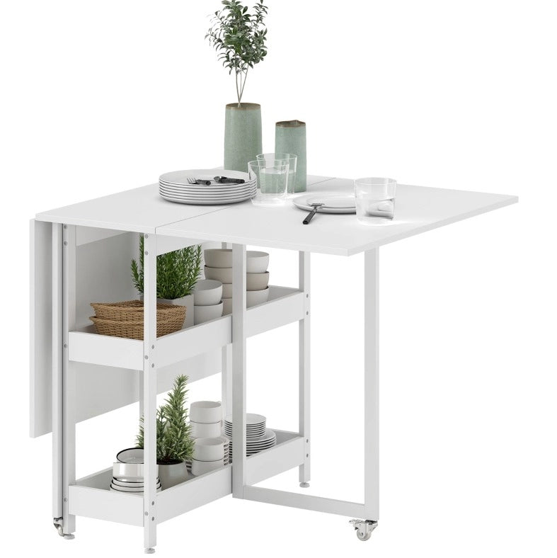Tavolo da pranzo pieghevole 133,4 x 80 cm bianco, 2 ripiani, salvaspazio