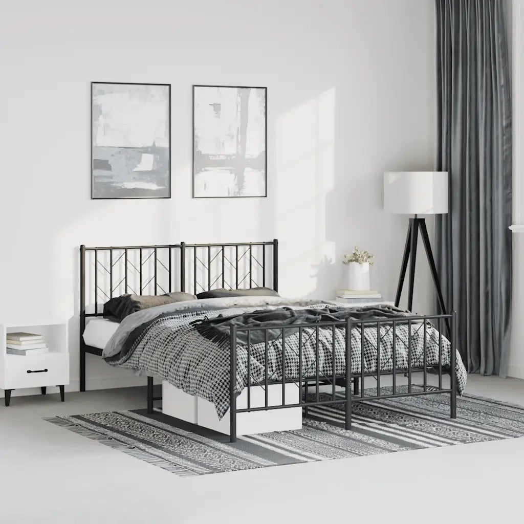 Giroletto con Testiera e Pediera-Struttura Letto Metallo Nero 193x203 cm 486139
