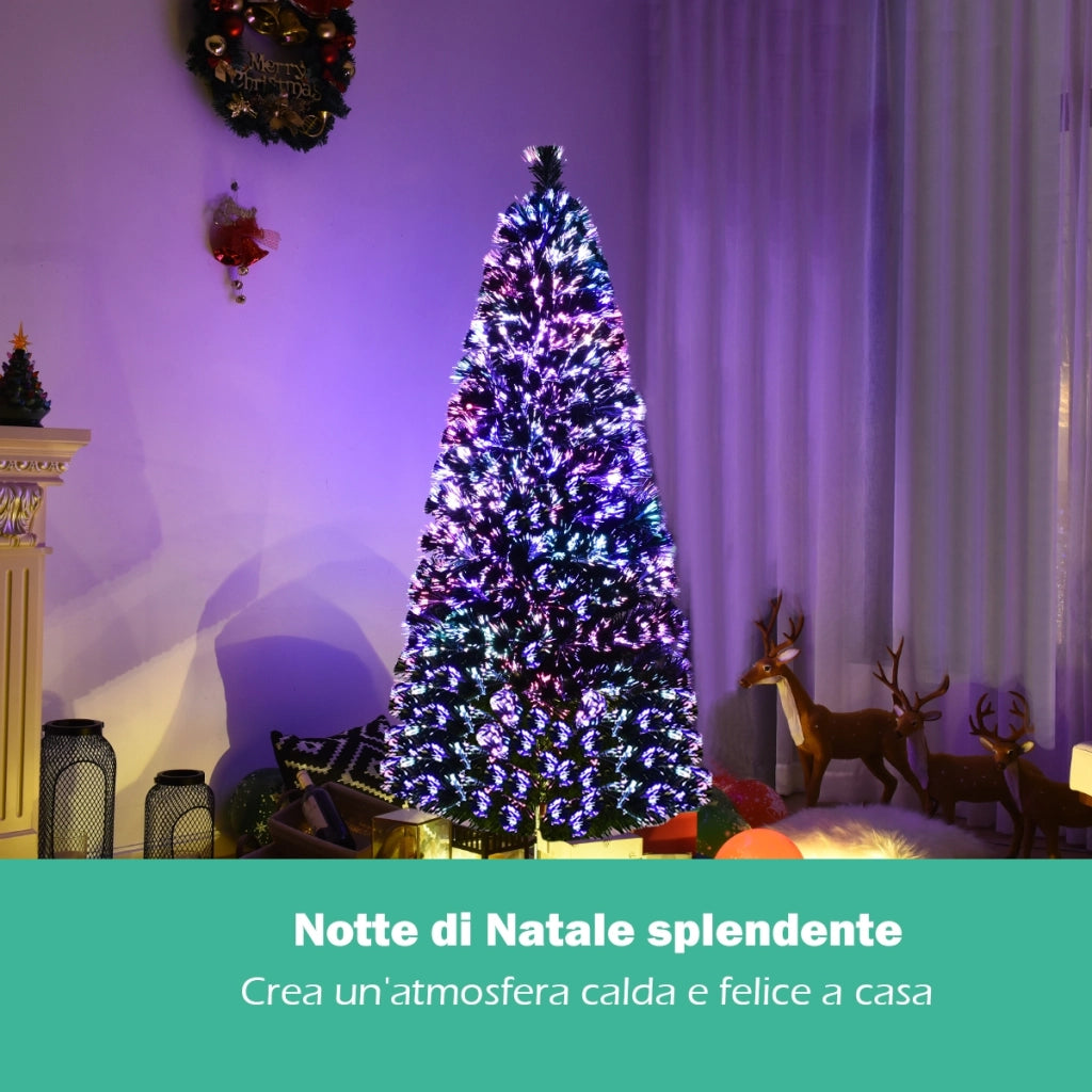 Albero di natale illuminato con fibra ottica 150cm Albero di abete artificiale cambia colore con 170 rami, Verde-Alberi di Natale