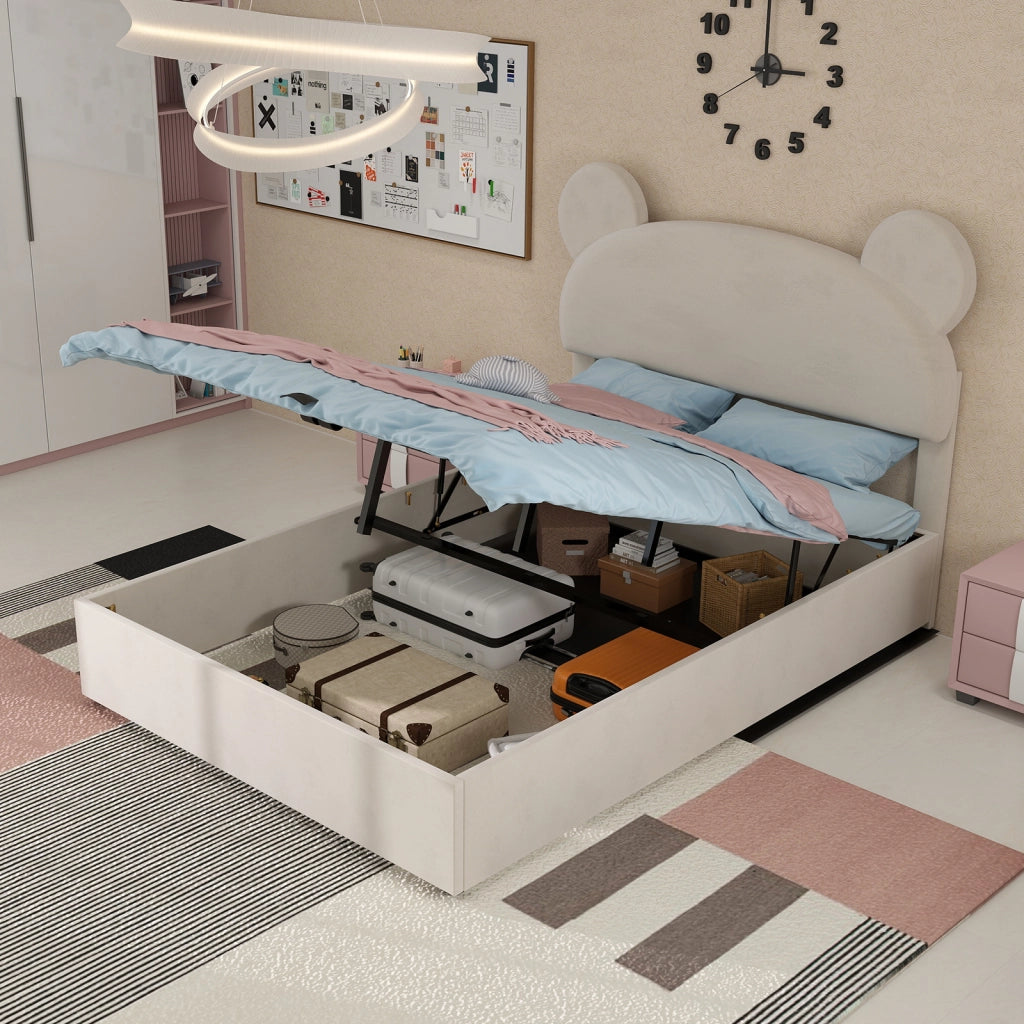 Letto Contenitore Imbottito con Alzata Idraulica ¨C MINIMAL ¨C Beige 140x200 cm