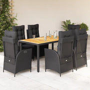 Set da Pranzo da Giardino 7 pz Nero con Cuscini in Polyrattan