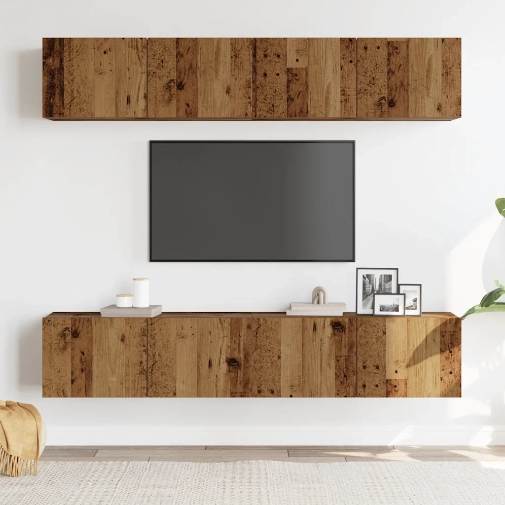 Mobili TV a Parete 4 pz Legno Antico in Legno Multistrato