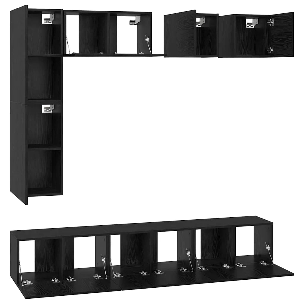 Set mobile TV 8 pz-Credenza per TV Rovere Nero Legno multistrato 259765