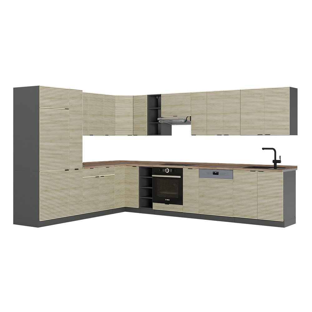 Cucina angolare completa Fame-Line Pannello in quercia/Antracite 347 x 60 cm, PL Rovere Vicco