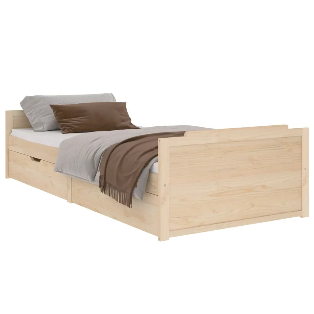 Giroletto con Cassetti-Struttura Letto con contenitore in Legno Massello di Pino 90x200 cm