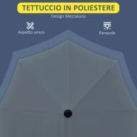 Ombrellone Semicircolare con Manovella e Tettuccio Anti UV, 200x190x240 cm, Grigio