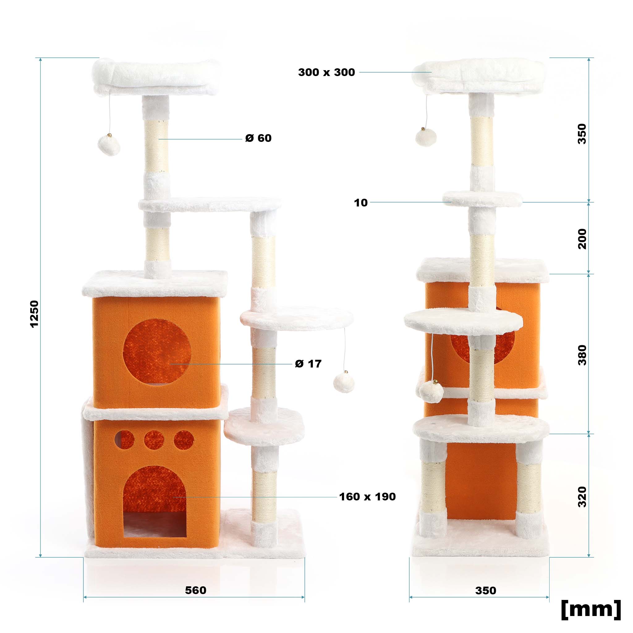 Fudajo Albero tiragraffi per gatti 125cm bianco/marrone con sisal e cuccette