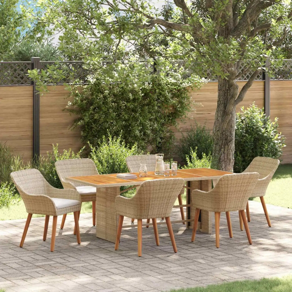 Set da Pranzo per Giardino con cuscino 7 pcs Beige polyrattan 3261631