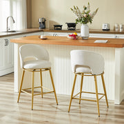 Sgabelli da Bar Girevoli in Chenille ¨C MINIMAL ¨C Set 2 Pezzi, Struttura in Metallo Oro