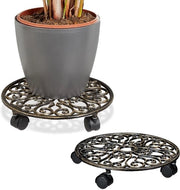 Set di Treppiedi per Piante su Ruote da 2 Treppiedi per Piante in Ferro di Lega Ø: 34 cm Indoor Outdoor Bronzo