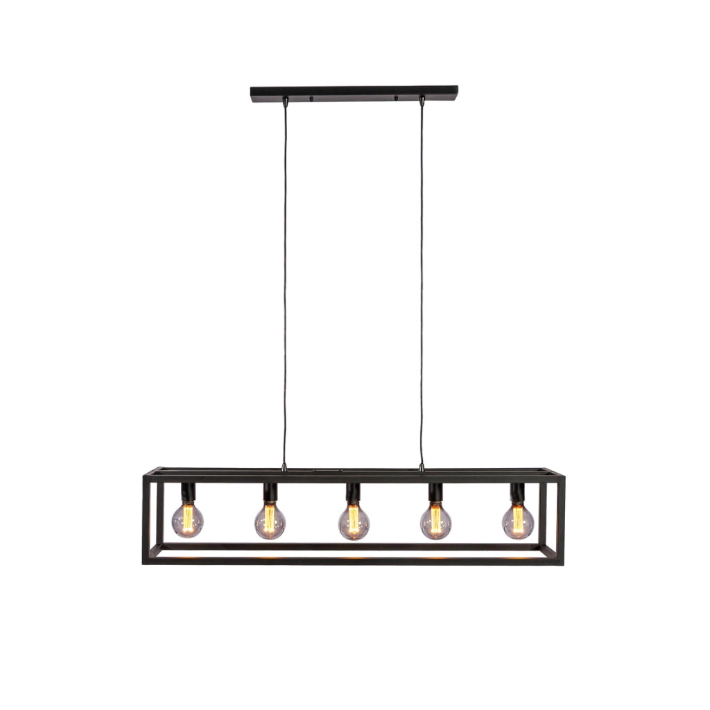 Lampadario a sospensione 5 luci H340 nero stile industriale a gabbia