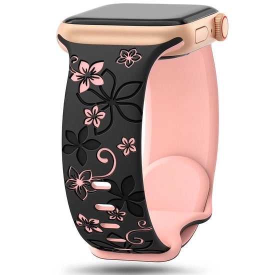 Cinturino per orologio Apple Watch compatibile con S8/iWatch S10, laser inciso con effetto in rilievo a fiori a due colori, 46mm, chiusura a otto, nuovo cinturino per orologio S9, disponibile per 42/44/45/46/49mm.