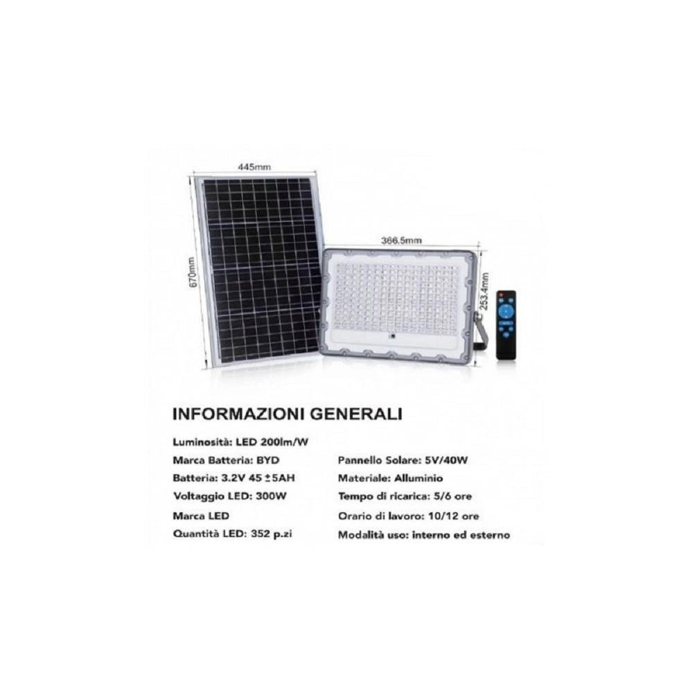Trade Shop - Faro Led 300 Watt Crepuscolare Pannello Energia Solare Telecomando Ip65 Sl-300w -