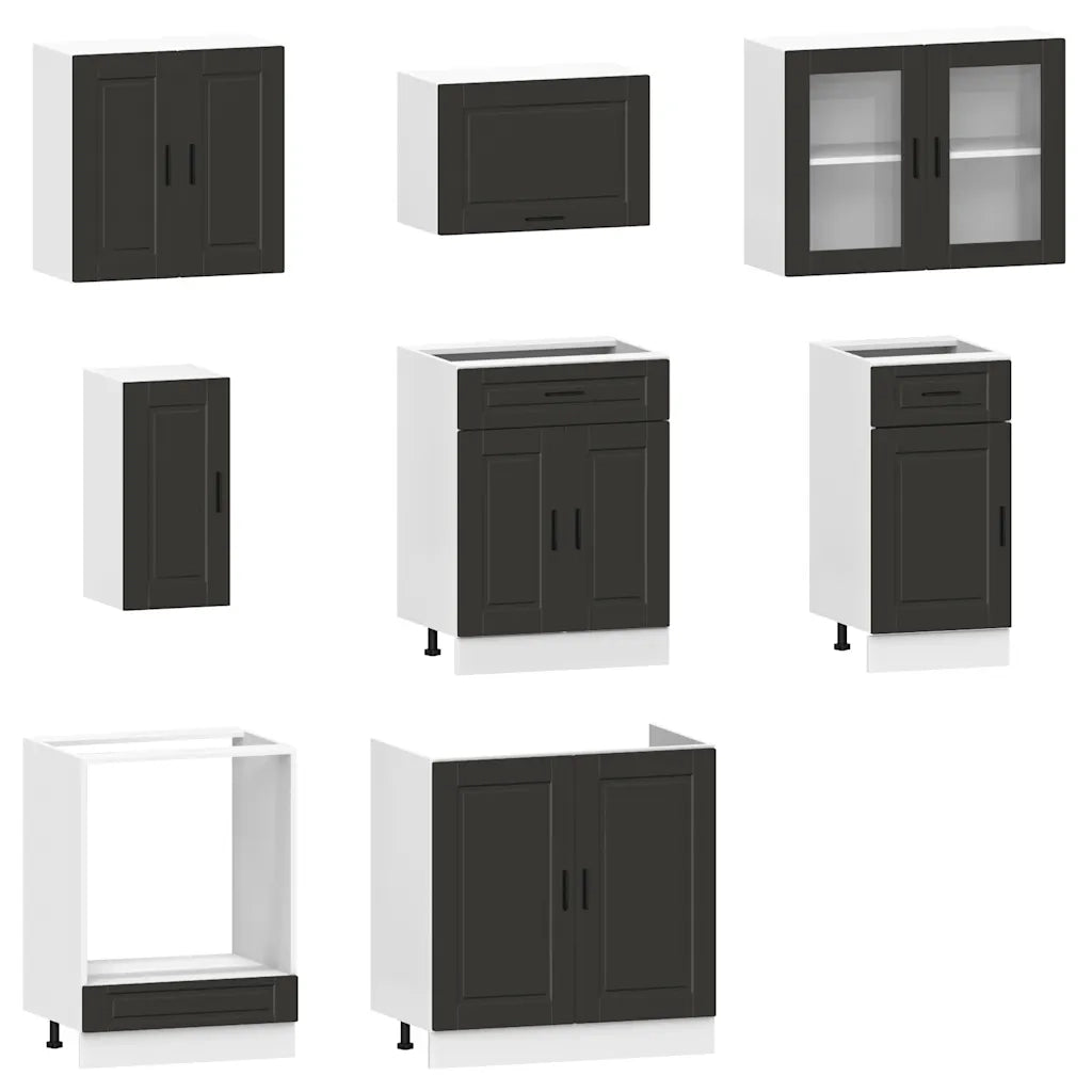 Set Mobili da Cucina 8 pz Porto Neri Legno Multistrato 3314842