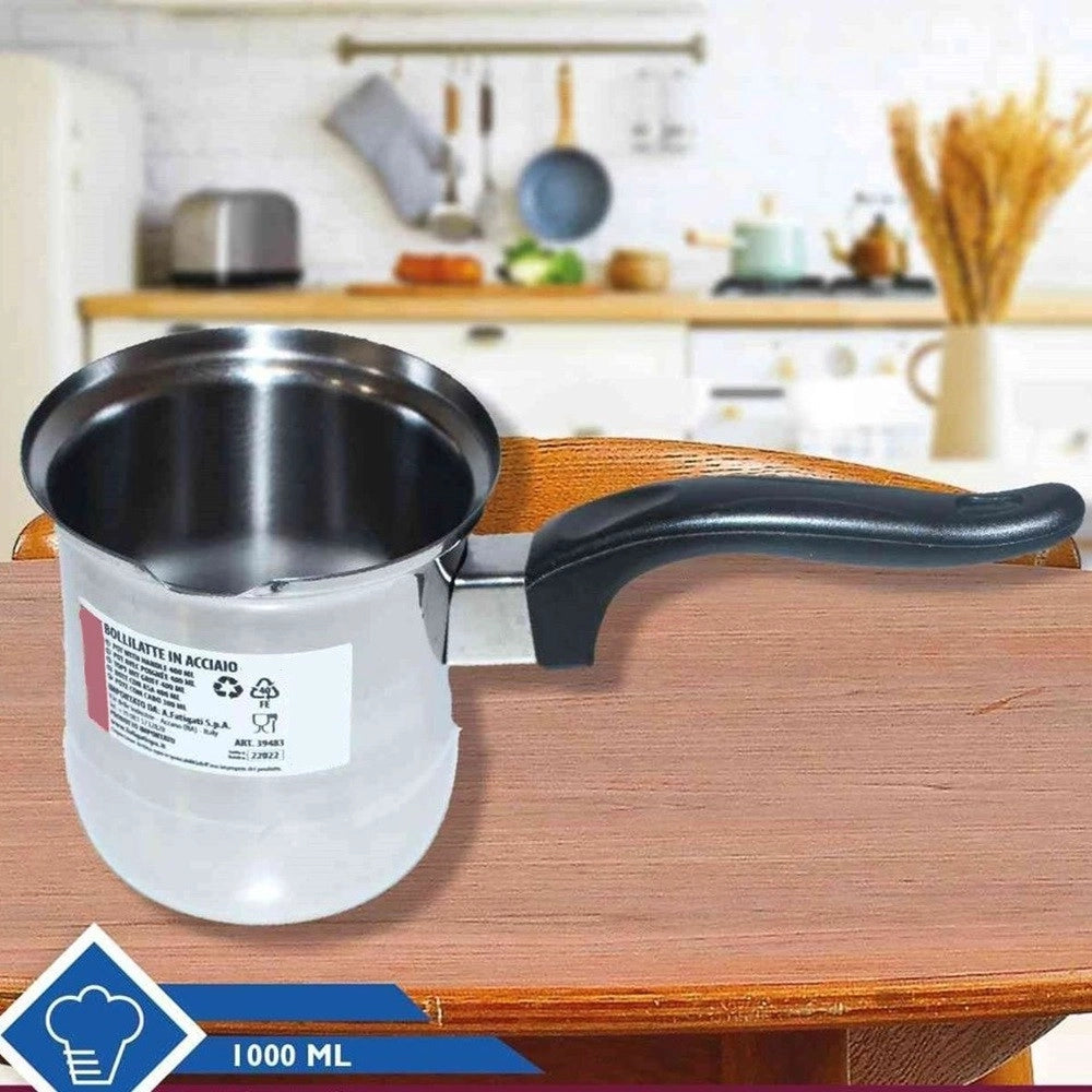 Trade Shop - Bollitore Bollilatte Pentolino In Acciaio Inox 300/400/500/1000ml Con Manico Ergonomico -   -1000ml    -