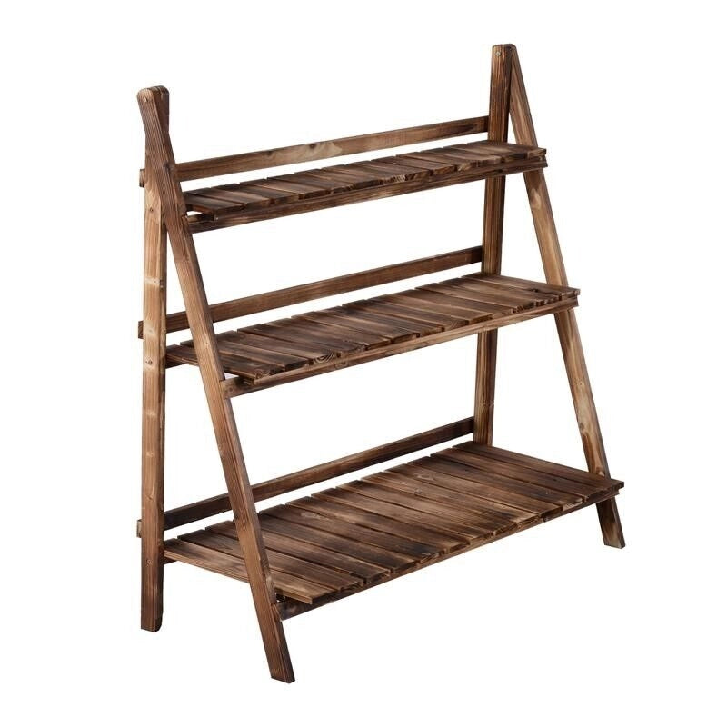 SCALETTA FIORIERA PORTAVASI DA GIARDINO A 3 RIPIANI IN LEGNO DI ABETE, 100X37X93CM