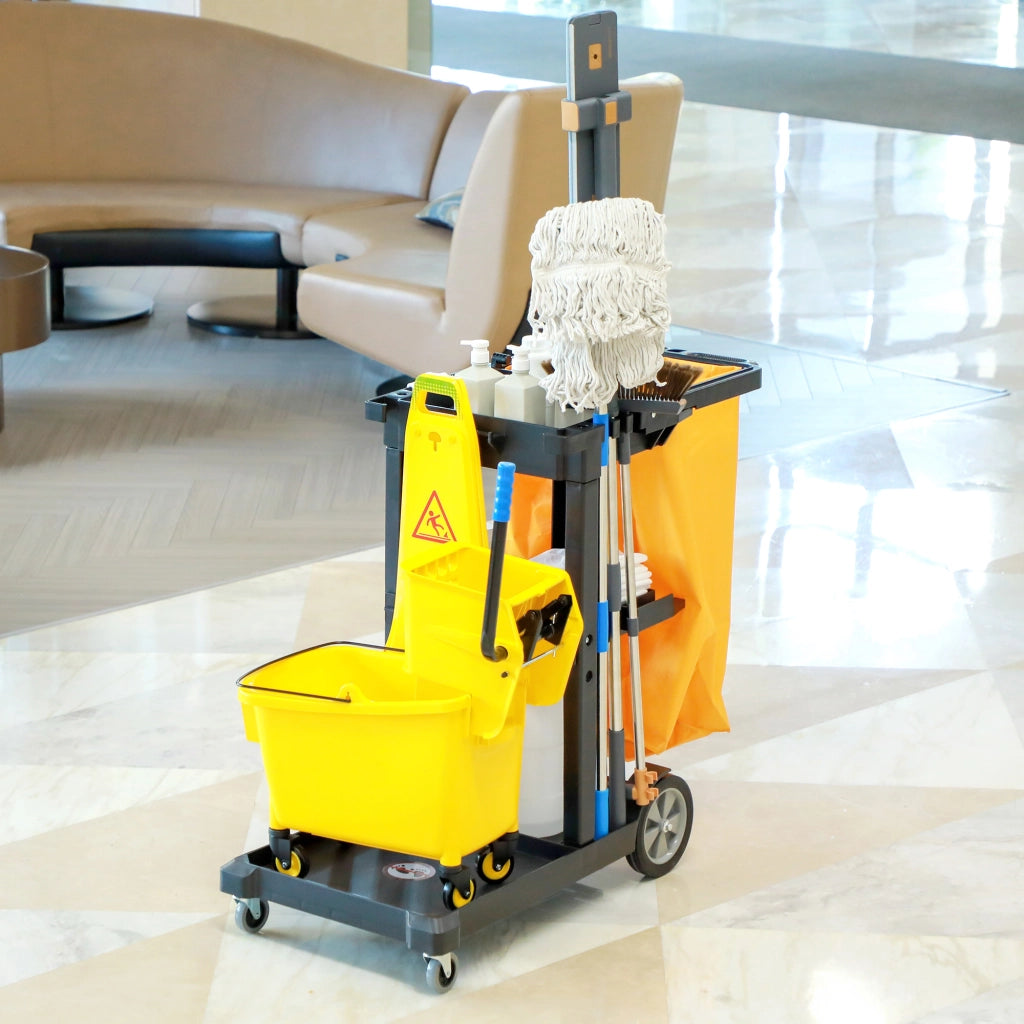 Carrello per Pulizia con 3 Ripiani e Ruote ¨C zephmum ¨C Nero e Giallo 121x50.5x96.5 cm