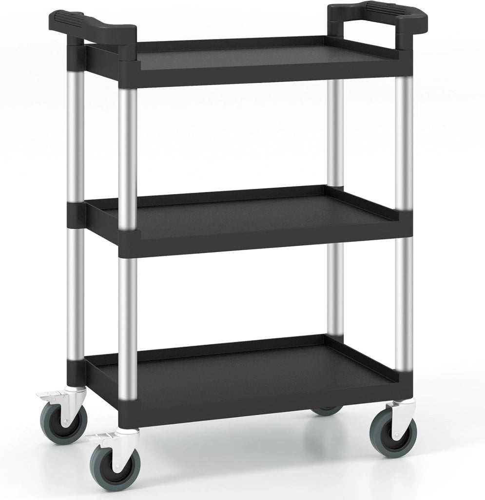 Carrello Rotolante in Metallo a 3 Livelli, Carrello per Strumenti Robusto con Ruote Universali Bloccabili, 2 Maniglie, Capacità 150 KG, Multifunzionale per Garage, Cucina, Magazzino