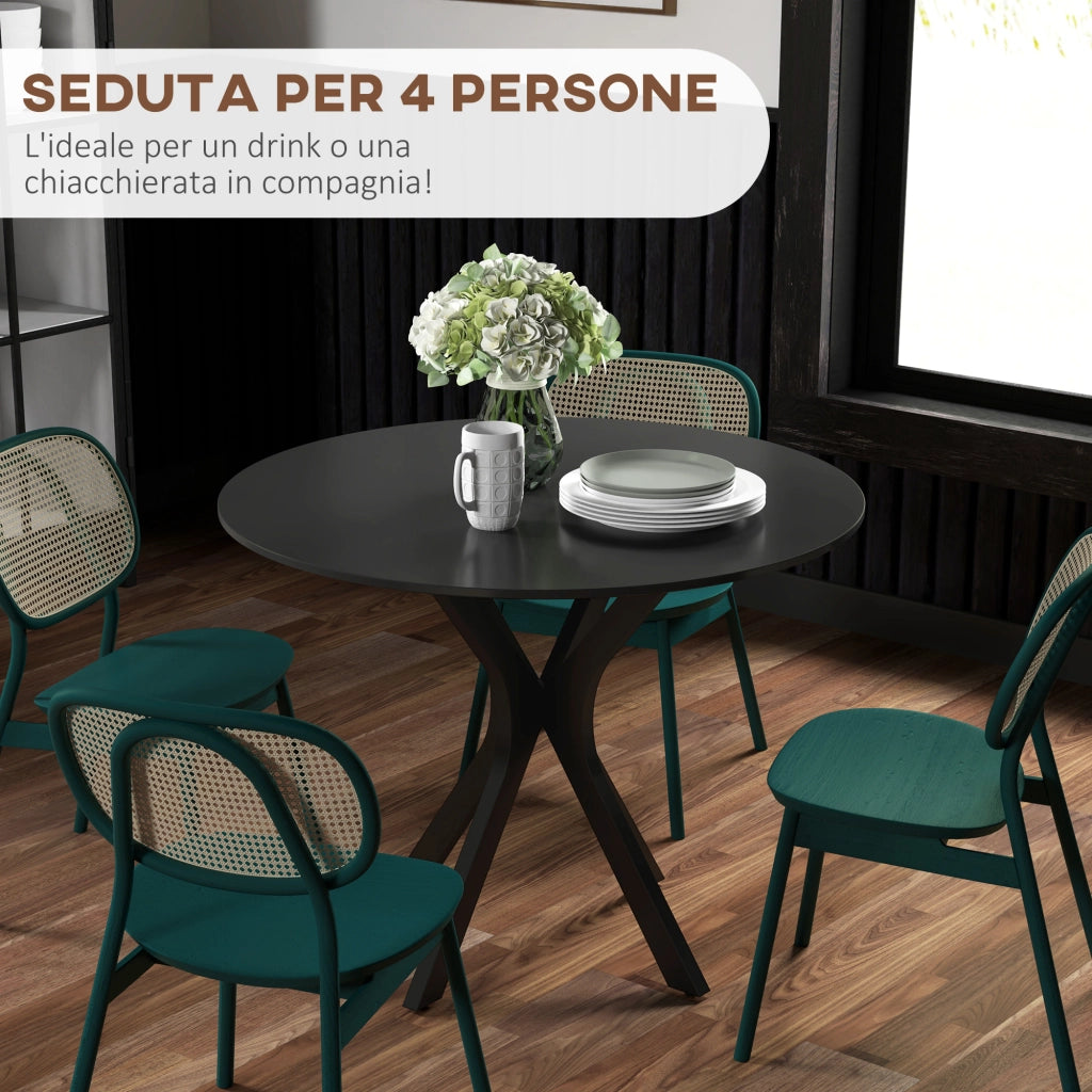 Tavolo da Pranzo Moderno Rotondo per 4 Persone in Acciaio e MDF, ?100x75cm, Nero