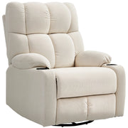 Poltrona Reclinabile 135¡ã con Portabicchieri e Poggiapiedi, in Tessuto Effetto Lino, 88x96x108 cm, Beige
