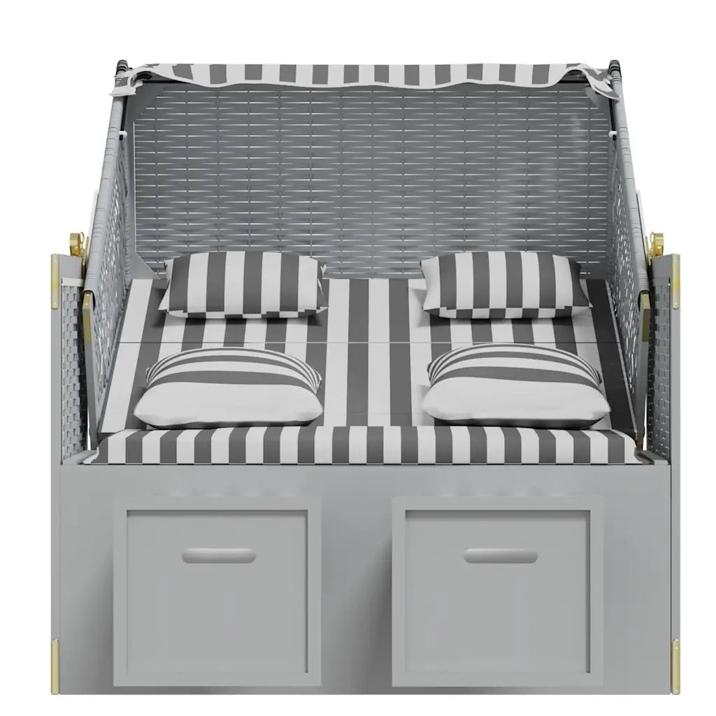 Strandkorb Cuscini Polyrattan e Legno Massello Grigio e Bianco CFW8075382