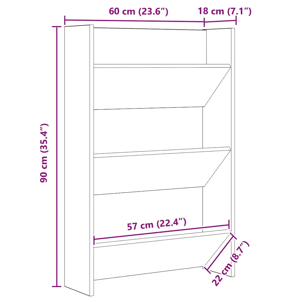 vidaXL Armadi per scarpe da muro 2 pcs Rovere nero Legno multistrato