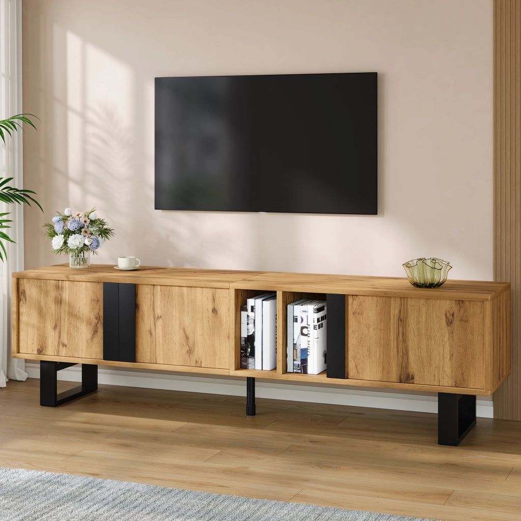 Mobile TV con 3 ante e 2 vani aperti; passacavi - per soggiorno - 160×40×50 cm - naturale