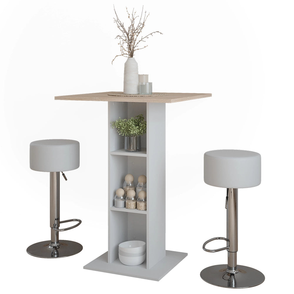 Vicco tavolo bar con sgabelli Bianco/Sonoma 75 x 75 cm con 2 sgabelli da bar