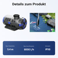 CET-8000 SuperECO Pompa per laghetto Regolabile in continuo da 500 a 8000l/h con 80W