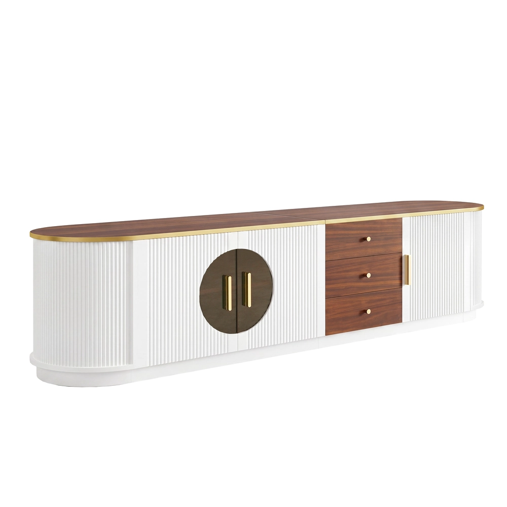 Mobile TV Lowboard ¨C MINIMAL ¨C Vetro Marrone, MDF, Maniglie in Alluminio, Design con Scanalature