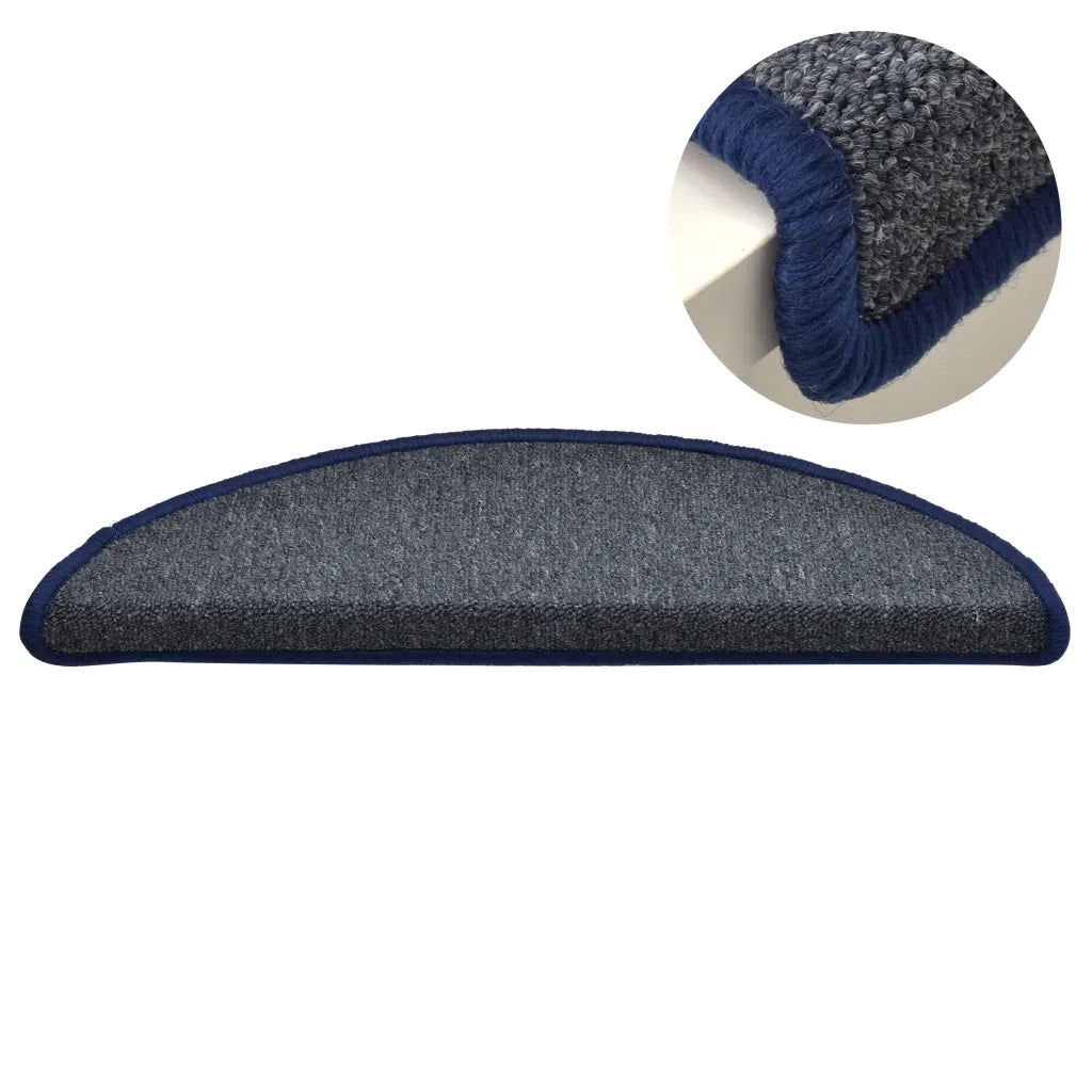 Tappetini per scale 15 pz | Gradini per Scale 56x17x3 cm Grigio scuro e blu semicircolari