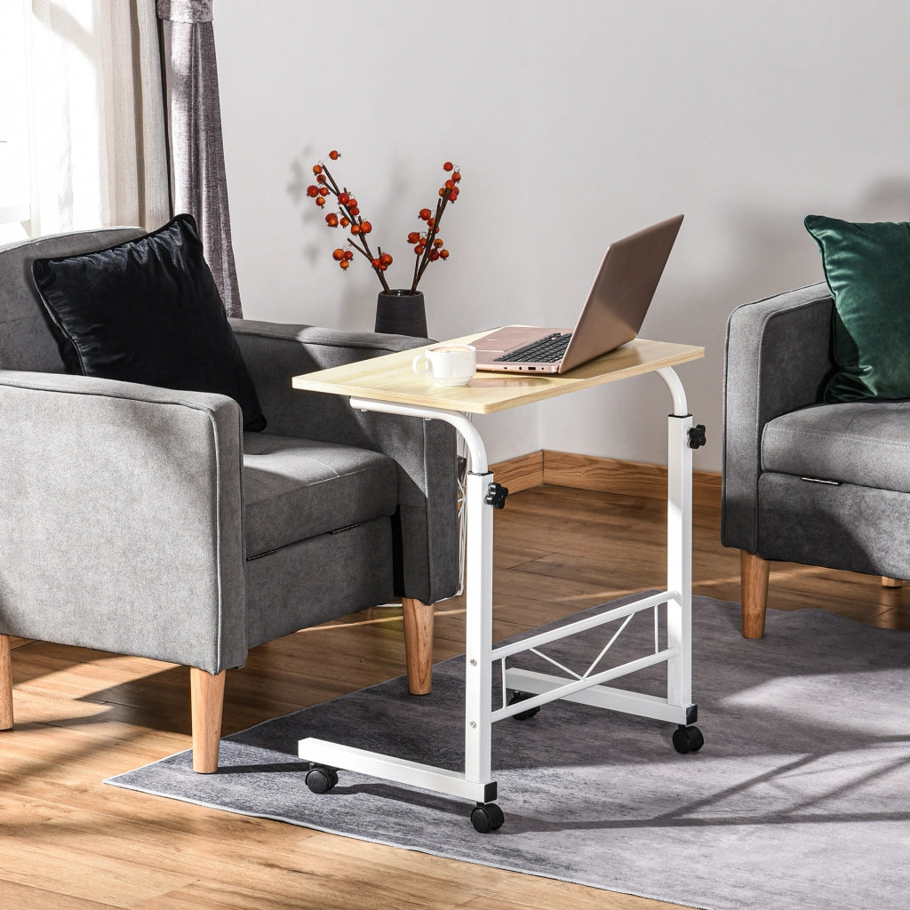 Tavolino con Ruote e Altezza Regolabile ¨C Zephmum ¨C 60x40x68-78 cm Bianco