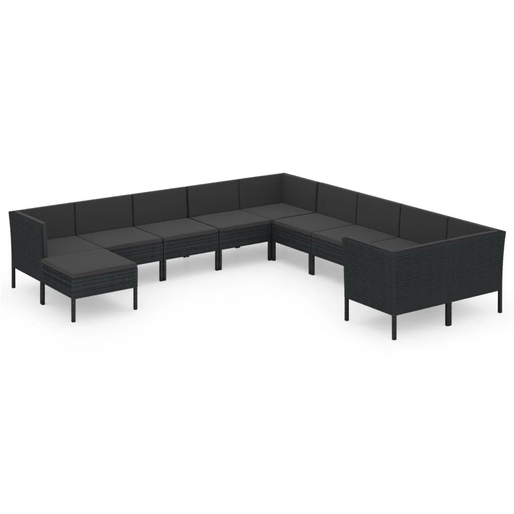 Set Divani da Giardino 11 pz con Cuscini in Polyrattan Nero cod mxl 38444