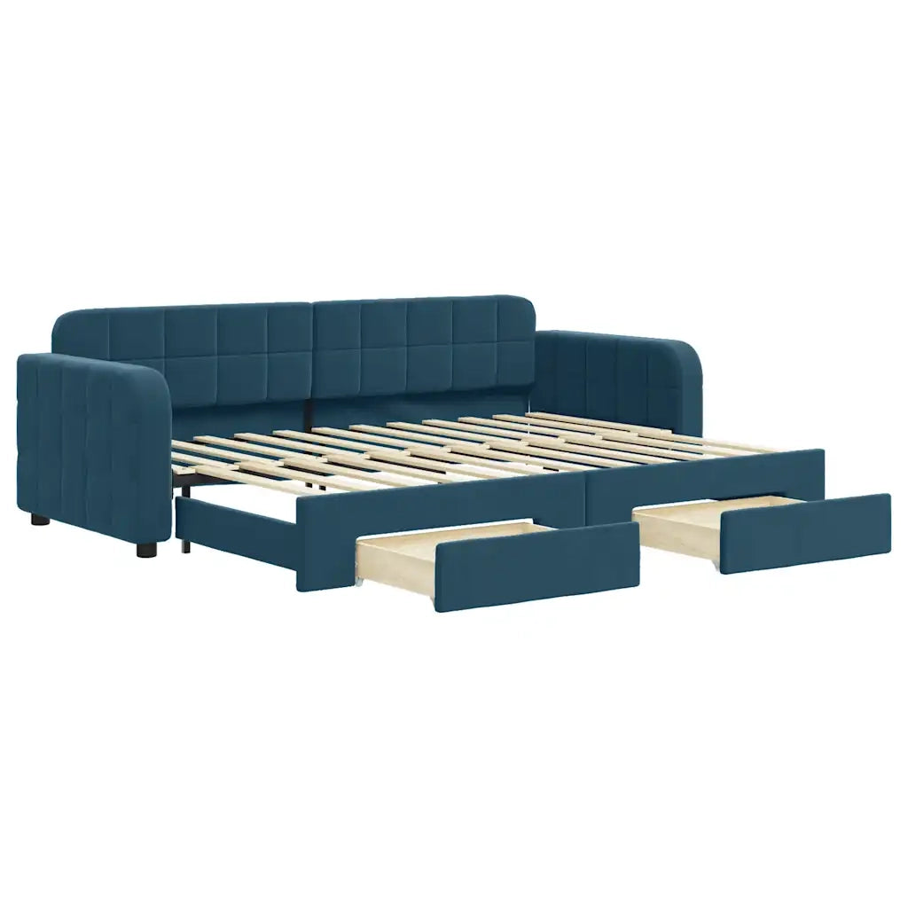 Divano Letto Estraibile con Cassetti Blu 80x200 cm in Velluto 3196969