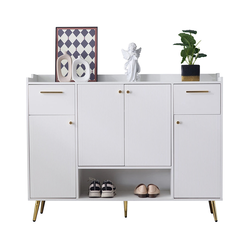 Armoire ?? chaussures avec tiroirs - Xylo - L130xP37xH100 - Blanc - Pieds en m??tal