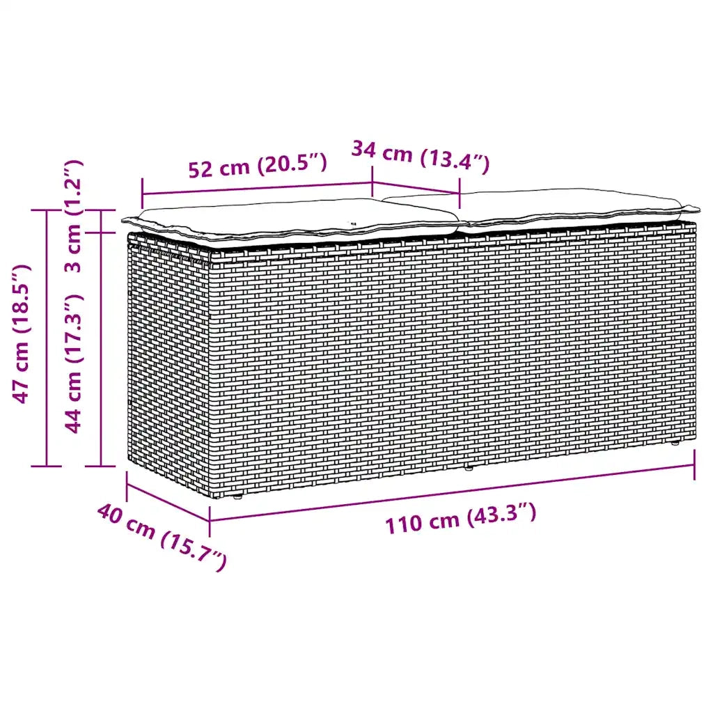 Panca da Giardino con Cuscino Nera 110x40x44 cm in Polyrattan 4104153