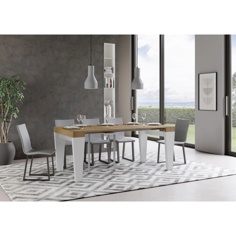 Consolle allungabile 90x40/196 cm Spimbo Mix Small piano Bianco Frassino - Quercia Natura/Bianco Frassino