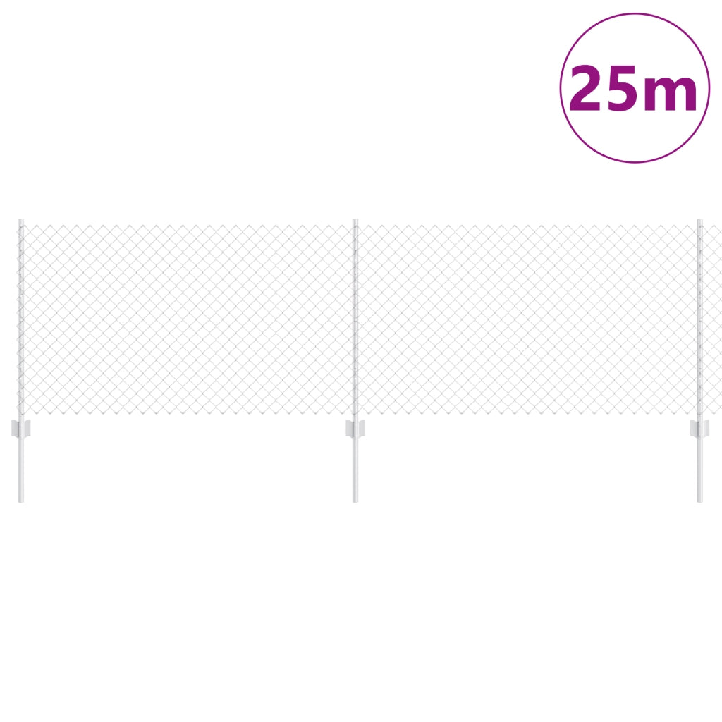 Recinzione a Maglie con 22 Pali in Argento 0,8x25 m Acciaio