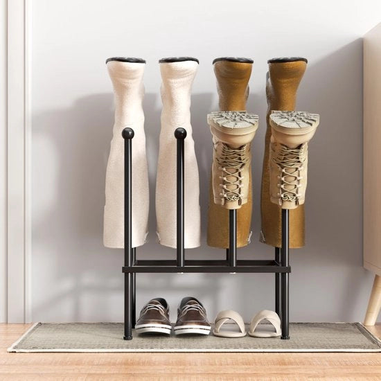 Rack per scarpe - Costruzione libera - Struttura stabile - Nero - Scaricabotti - Adatto per 4 pair di scarpe - Progettazione compatta